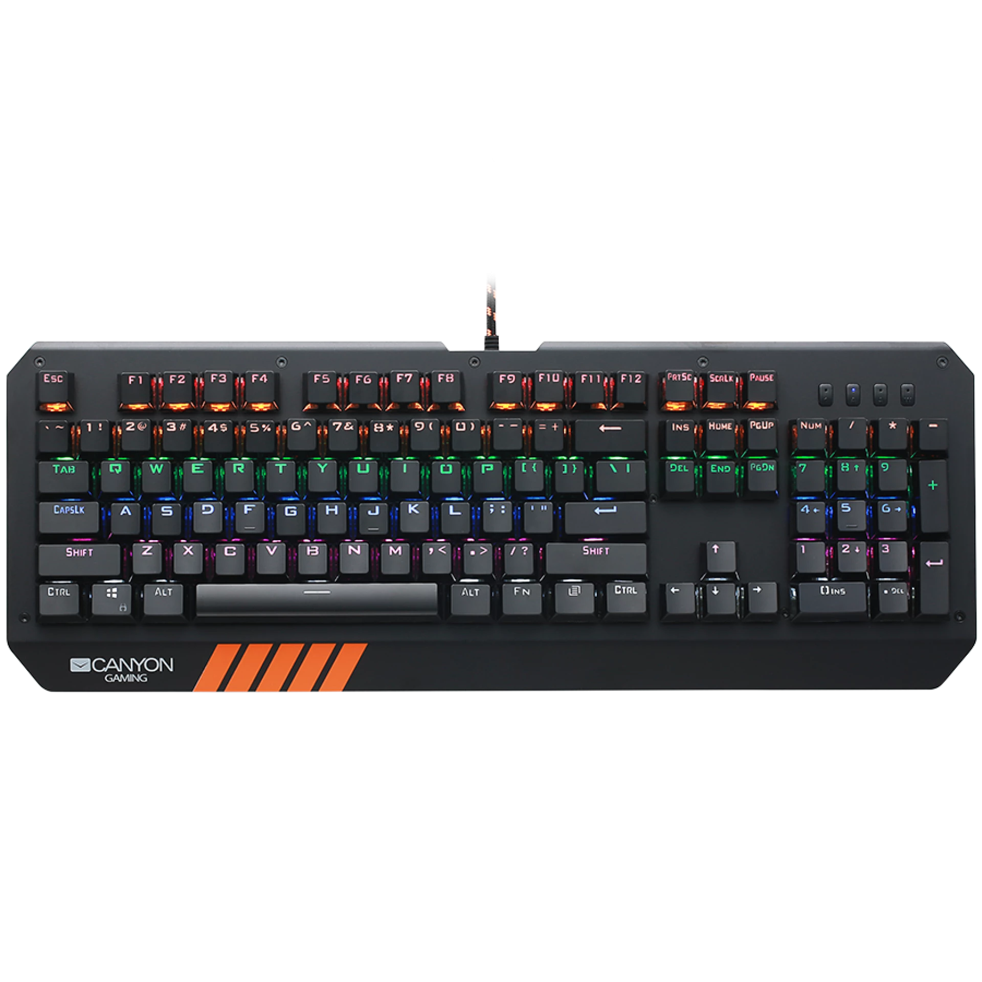 CANYON Wired multimedia gaming keyboard with lighting effect, 108pcs rainbow LED, Numbers 104keys, EN double injection layout, cable length 1.8M