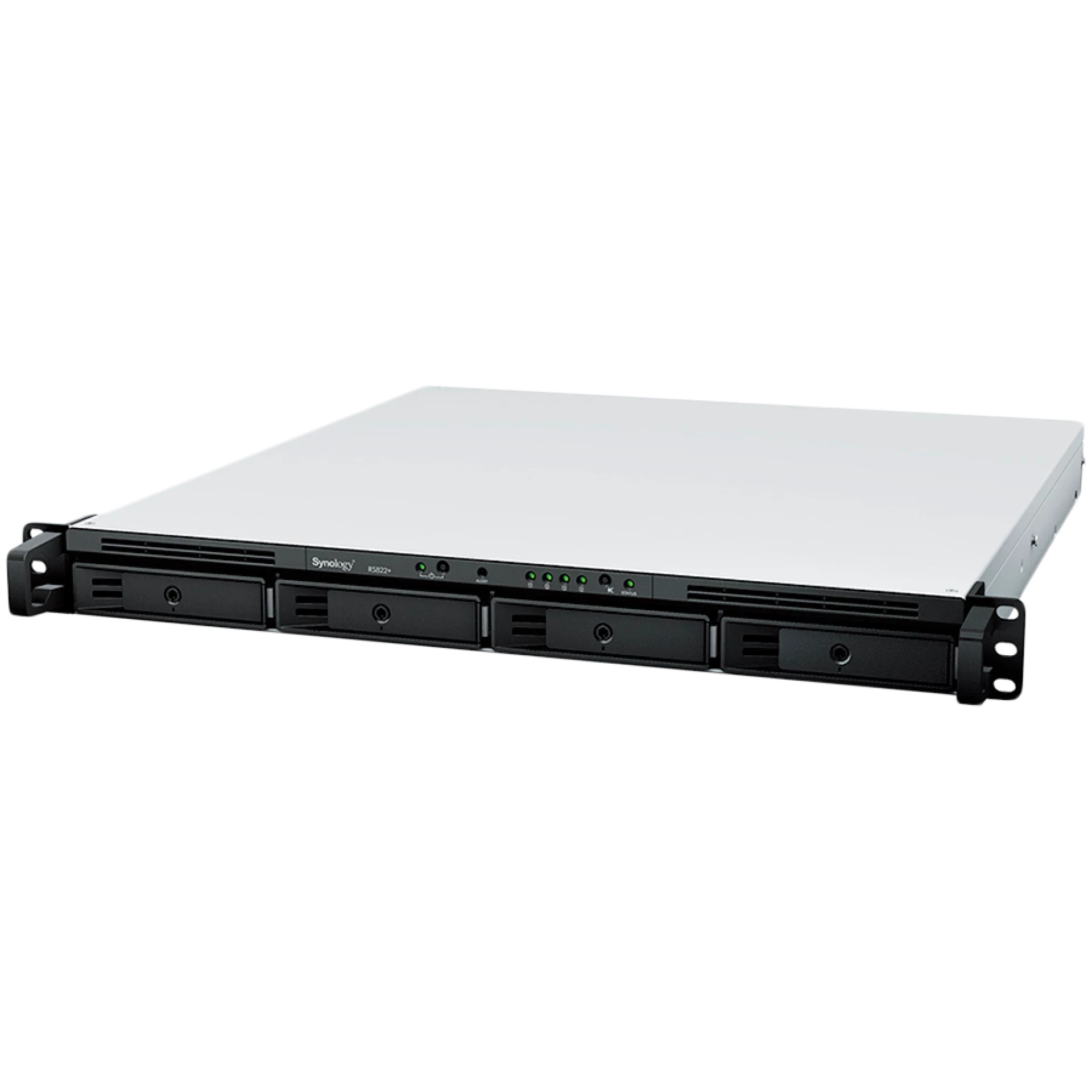 Synology RackStation RS822+, 1U, 4-bays, AMD Ryzen V1500B 4-core 2.2 GHz; 2 GB DDR4 ECC SODIMM, 1x free memory slot (up to 32GB upgradable); 4x RJ45 1GbE, 2x USB 3.1; PCIe Gen3 – Card/M2D20, 150W PS, 3yr warranty